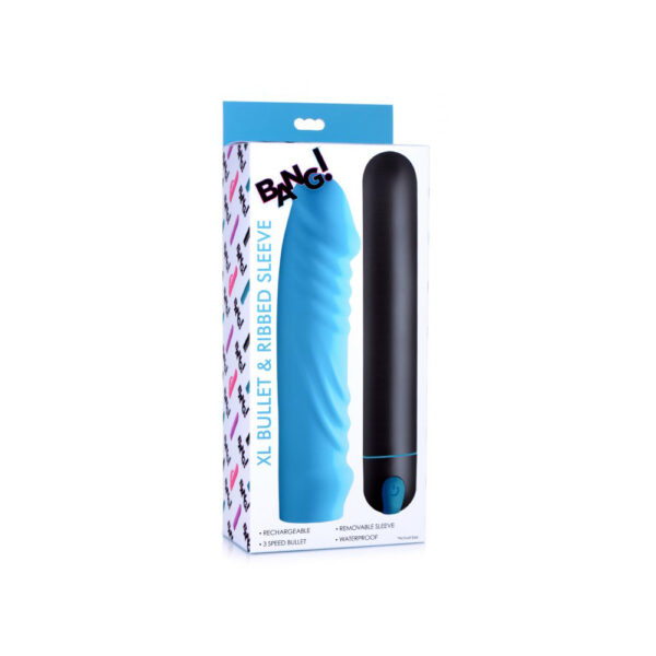 848518042156 Bang! Xl Bullet & Ribbed Silicone Sleeve Blue