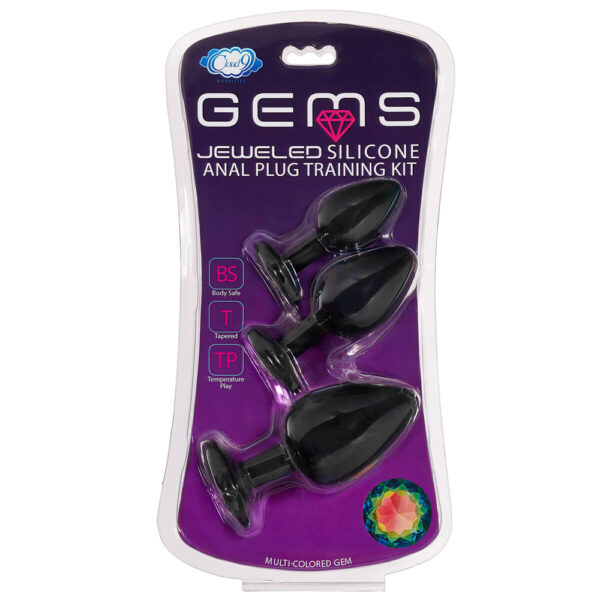 853545008129 Cloud 9 Gems Black Silicone Anal Plug Kit