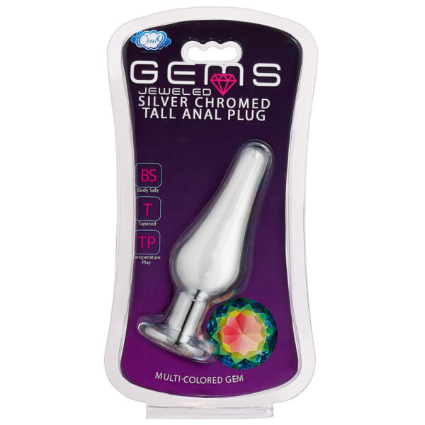 853545008143 Cloud 9 Gems Silver Chromed Tall Anal Plug Medium