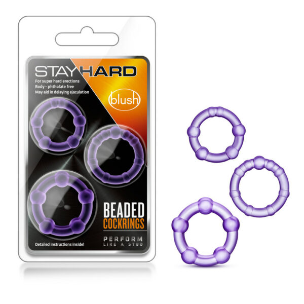 853858007024 Stay Hard Beaded Cockrings Purple