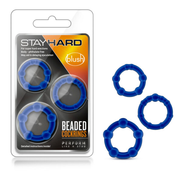 853858007048 Stay Hard Beaded Cockrings Blue