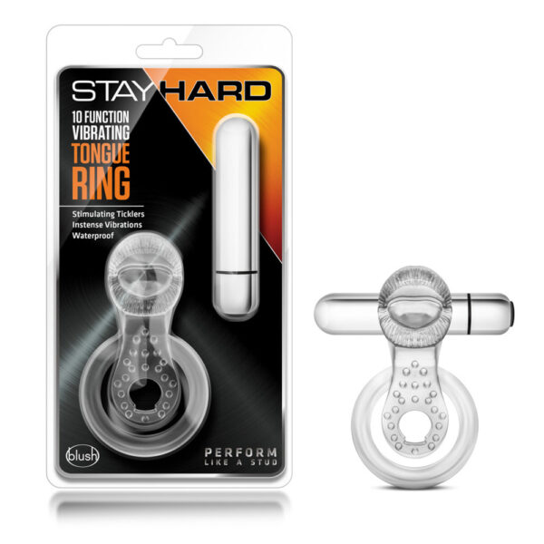 853858007307 Stay Hard 10 Function Vibrating Tongue Ring Clear