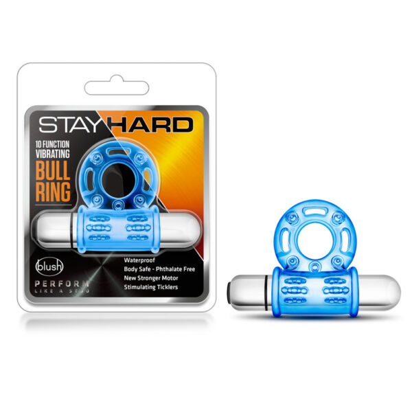 853858007338 Stay Hard 10 Function Vibrating Bull Ring Blue