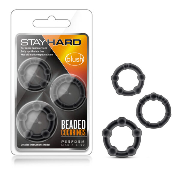 853858007383 Stay Hard Beaded Cockrings Black