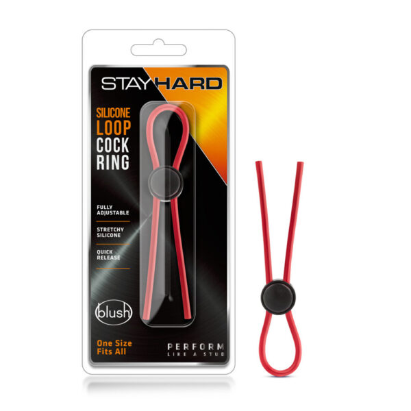 853858007499 Stay Hard Silicone Loop Cock Ring Red