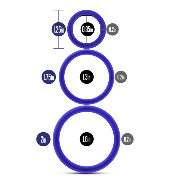 853858007574 3 Performance VS4 Pure Premium Silicone Cockring Set Indigo