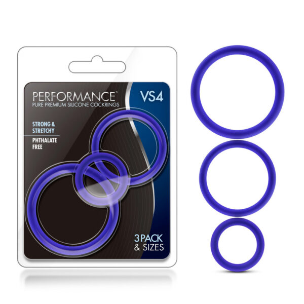 853858007574 Performance VS4 Pure Premium Silicone Cockring Set Indigo