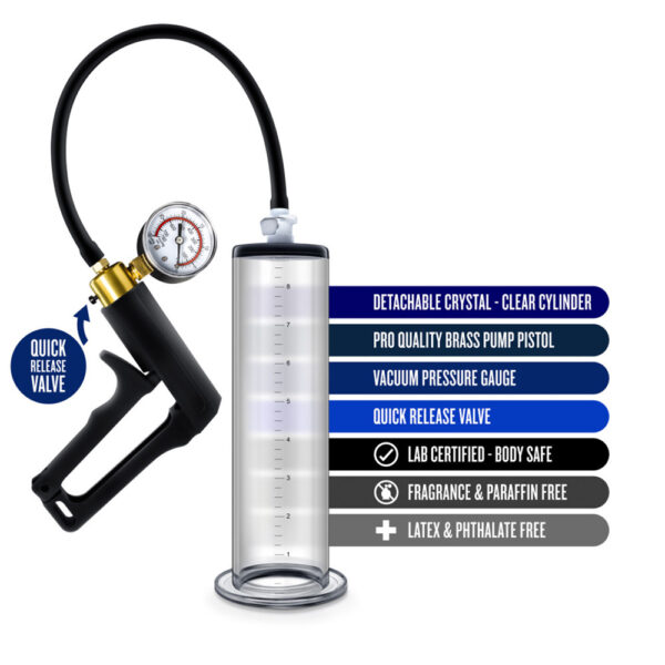 853858007871 2 Performance Vx7 Vacuum Penis Pump With Brass Trigger & Pressure Gauge Clear