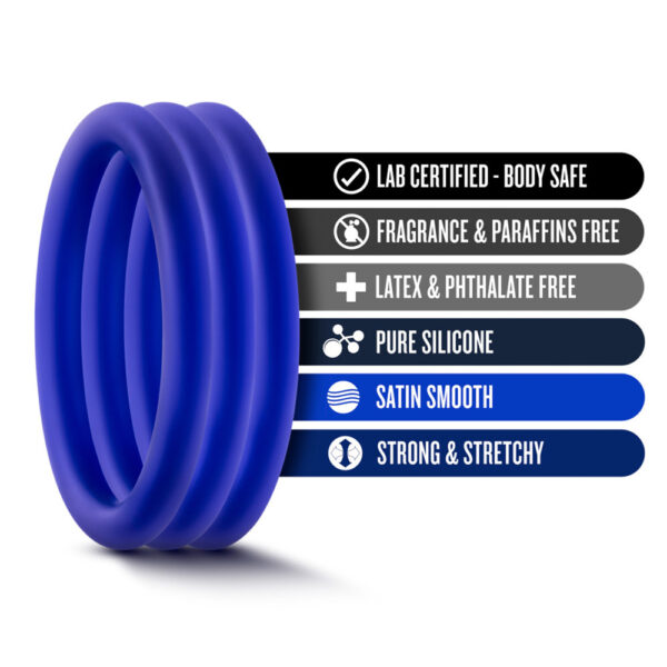 853858007970 2 Performance VS1 Pure Premium Silicone Cockrings Medium Indigo