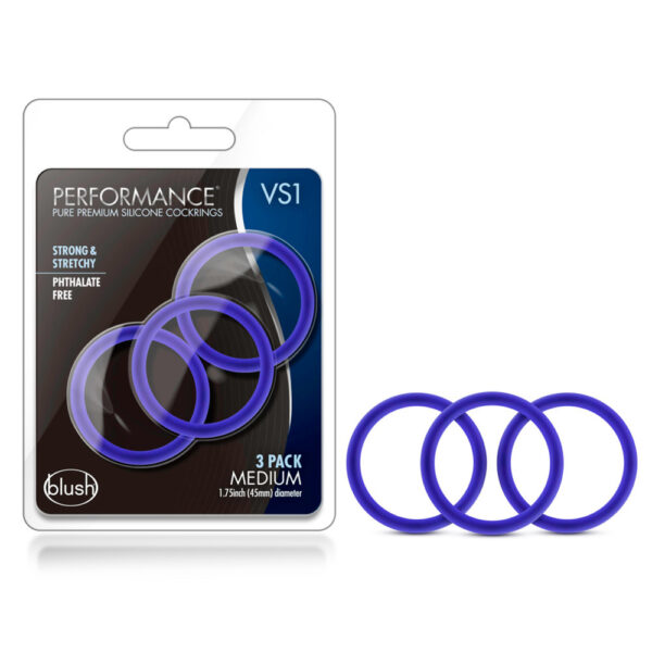 853858007970 Performance VS1 Pure Premium Silicone Cockrings Medium Indigo