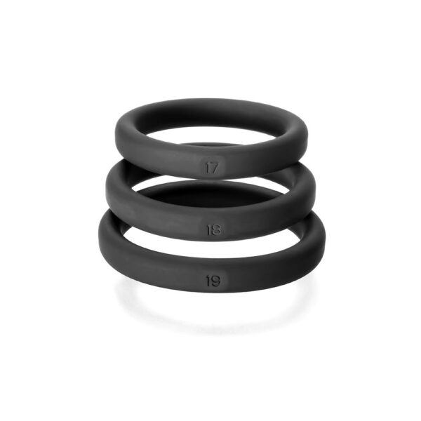 854854005823 2 Xact-Fit Silicone Rings #17, #18, #19 Large Black