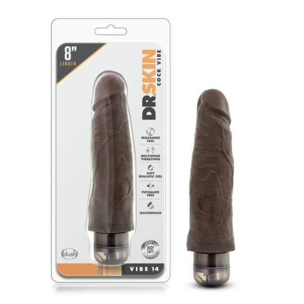 855215007050 Dr. Skin Cock Vibe #14 - 8" Vibrating Cock Chocolate