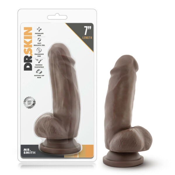 855215007098 Dr. Skin Mr. Smith 7" Dildo With Suction Cup Chocolate