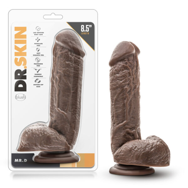 855215007104 Dr.Skin Mr.D 8.5" Dildo With Suction Cup Chocolate