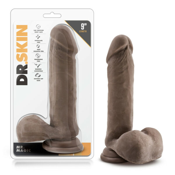 855215007111 Dr. Skin Mr. Magic 9" Dildo With Suction Cup Chocolate