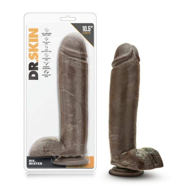 855215007128 Dr. Skin Mr. Mister 10.5" Dildo with Suction Chocolate