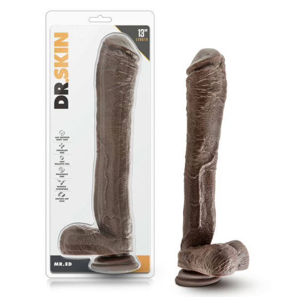 855215007142 Dr. Skin Mr. Ed 13" Dildo With Suction Cup Chocolate