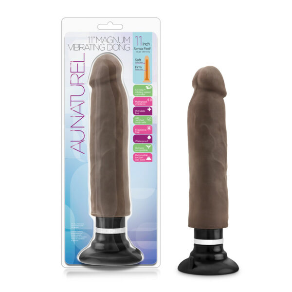 855215007609 Au Naturel 11" Sensa Feel Magnum Vibrating Dong Chocolate