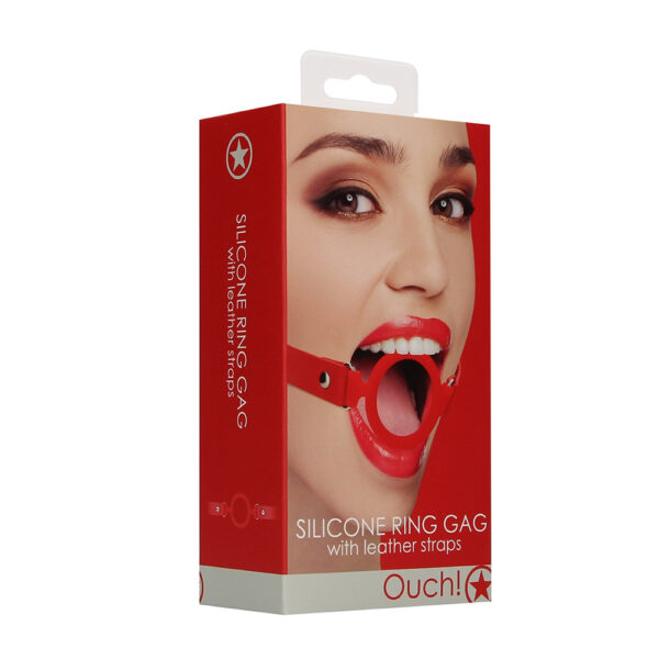 8714273492517 Ouch! Silicone Ring Gag With Leather Straps Red