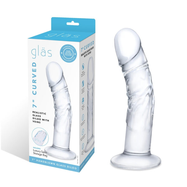 4890808250501 7" Curved Realistic Glass Dildo With Veins