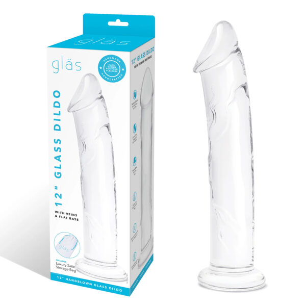 4890808283004 Glas 12" Glass Dildo With Veins & Flat Base