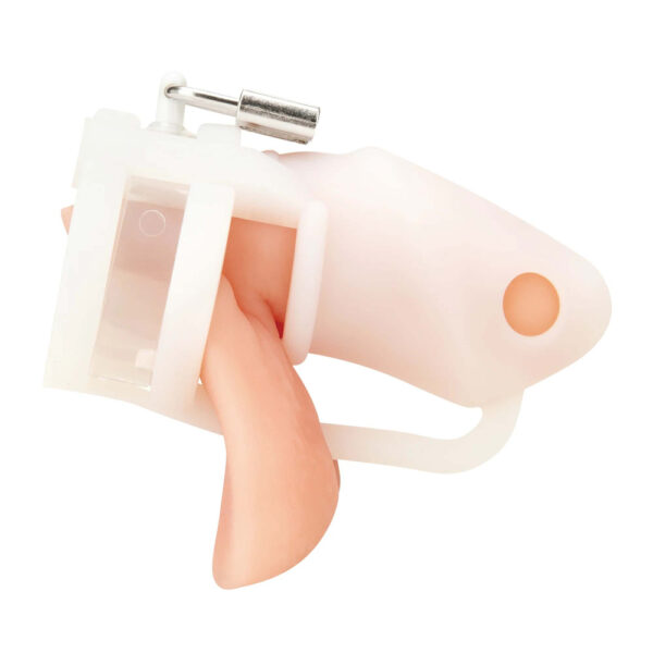 4890808283462 2 Silicone Small 2" Cock Cage With Ball Divider White