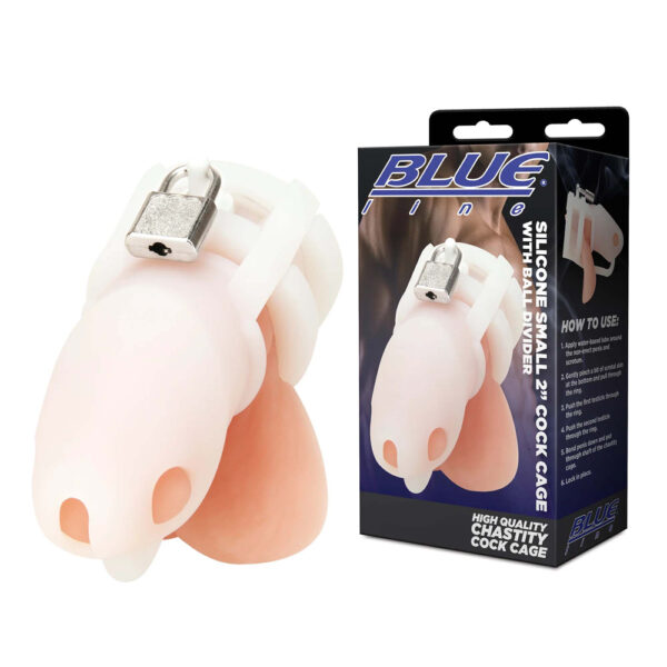 4890808283462 Silicone Small 2" Cock Cage With Ball Divider White