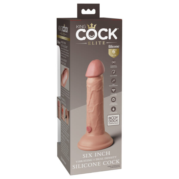 603912769388 3 King Cock Elite 6" Dual Density Vibe Silicone Cock Light