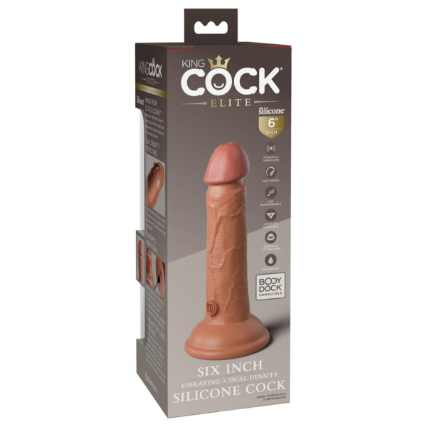 603912769395 3 King Cock Elite 6" Dual Density Vibe Silicone Cock Tan