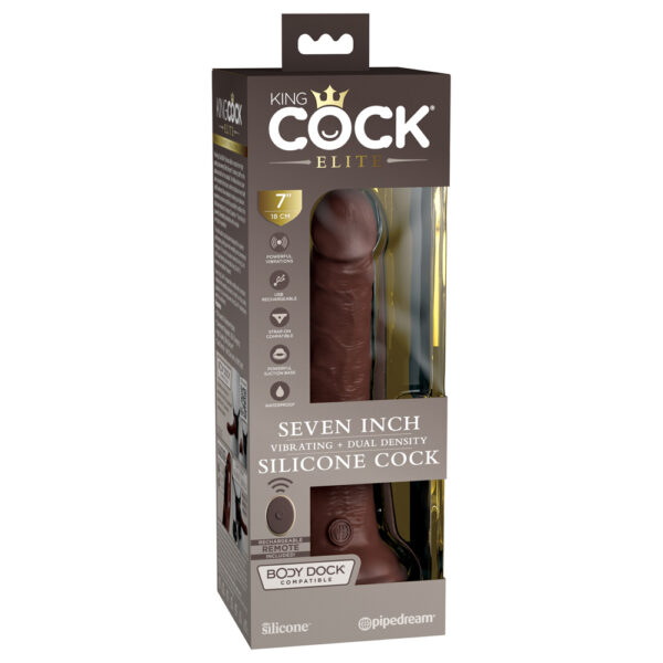 603912769418 King Cock Elite 7" Dual Density Vibe Silicone Cock Brown