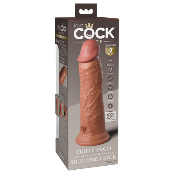 603912769432 3 King Cock Elite 8" Dual Density Vibe Silicone Cock Tan