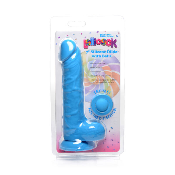 653078942255 Lollicock 7" Silicone Dildo With Balls Berry