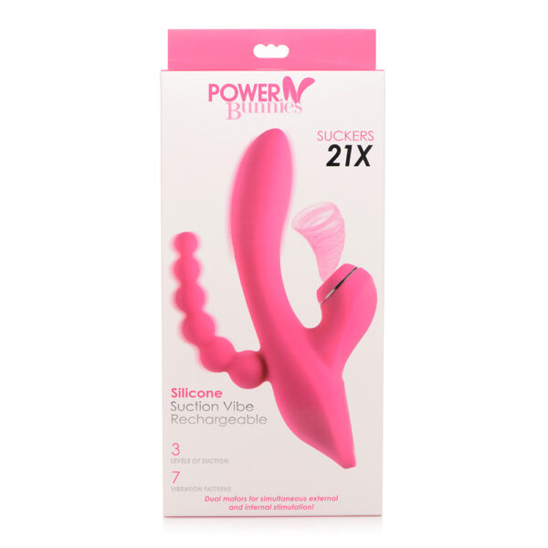 653078942439 Power Bunnies Suckers 21X Triple Stim Suction Rabbit Pink