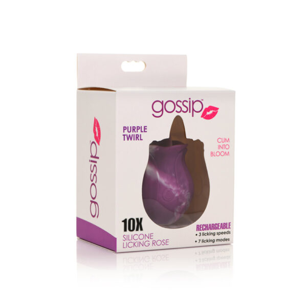 653078943313 Gossip Licking Rose 10 Function Rechargeable Silicone Purple Twirl