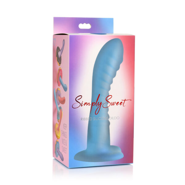 653078943399 Simply Sweet Ribbed Silicone Dildo Blue