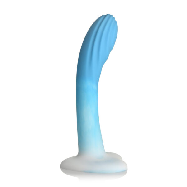 653078943429 2 Simply Sweet Ribbed Silicone Dildo Blue/White