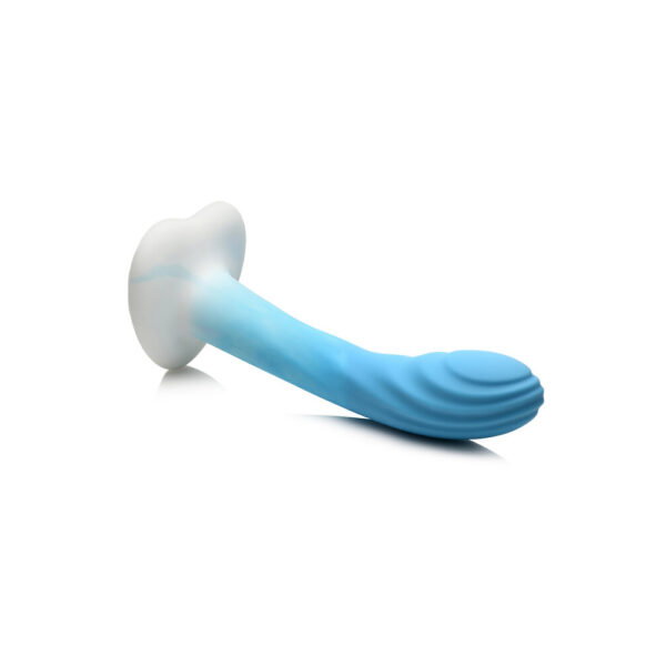 653078943429 3 Simply Sweet Ribbed Silicone Dildo Blue/White