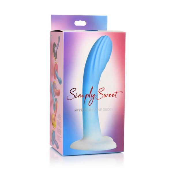 653078943429 Simply Sweet Ribbed Silicone Dildo Blue/White