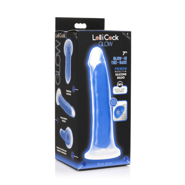 653078943450 Lollicock 7'' Glow-In-The-Dark Silicone Dildo Blue