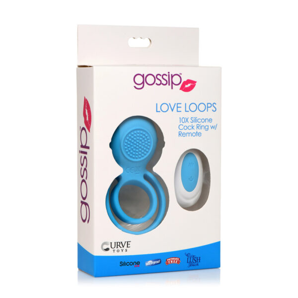 653078943603 Gossip Love Loops 10X Silicone Cock Ring W/ Remote Azure