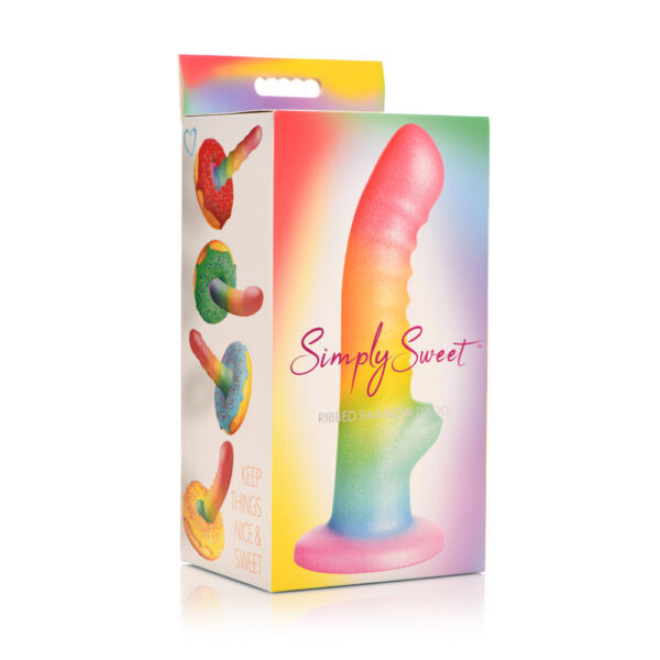 653078943665 Simply Sweet 6.5" Ribbed Rainbow Dildo