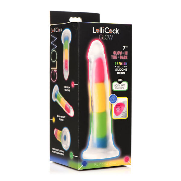 653078943726 Lollicock 7" Glow-In-The-Dark Rainbow Silicone Dildo