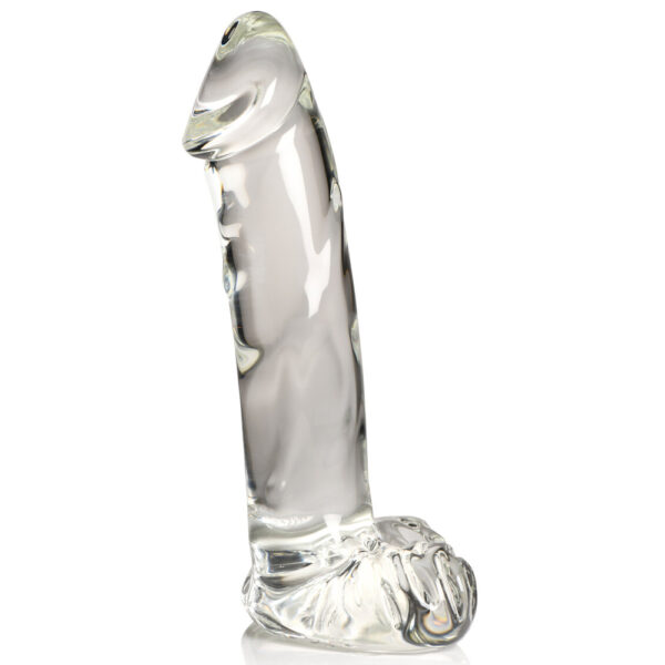 653078943955 2 Pleasure Crystals 7.1" Glass Dildo With Balls