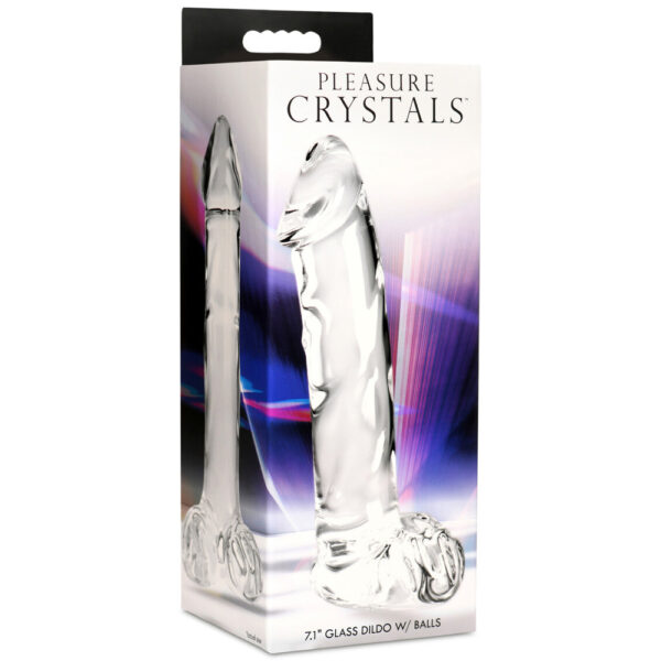 653078943955 Pleasure Crystals 7.1" Glass Dildo With Balls