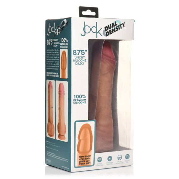 653078943986 Jock 8.75" Uncut Dual Density Silicone Dildo With Balls Light