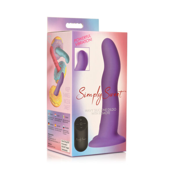 653078944112 Simply Sweet 21X Vibrating Wavy Silicone Dildo With Remote Purple