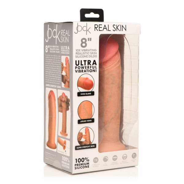 653078944174 Jock 8" Vibrating Realistic Skin Silicone Dildo Light