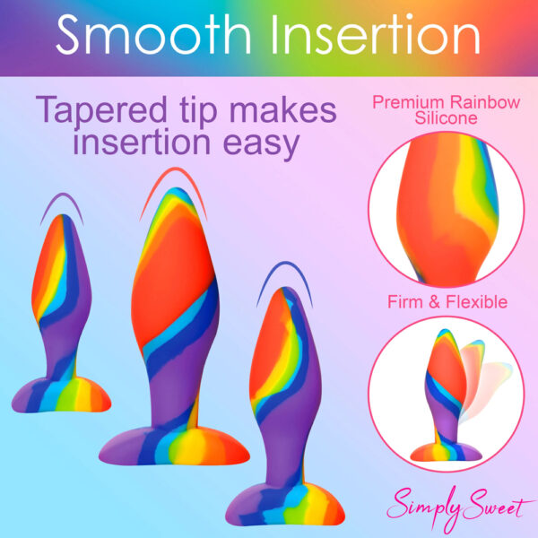 653078944204 2 Simply Sweet Rainbow Silicone Butt Plug Set