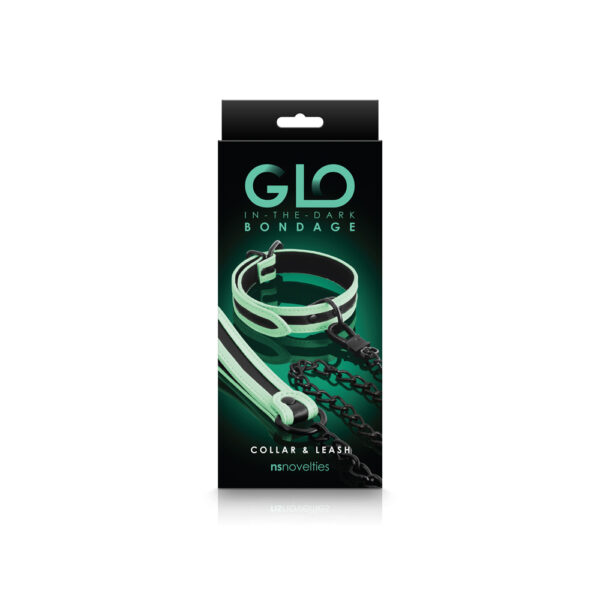 657447104015 Glo Bondage Collar And Leash Green