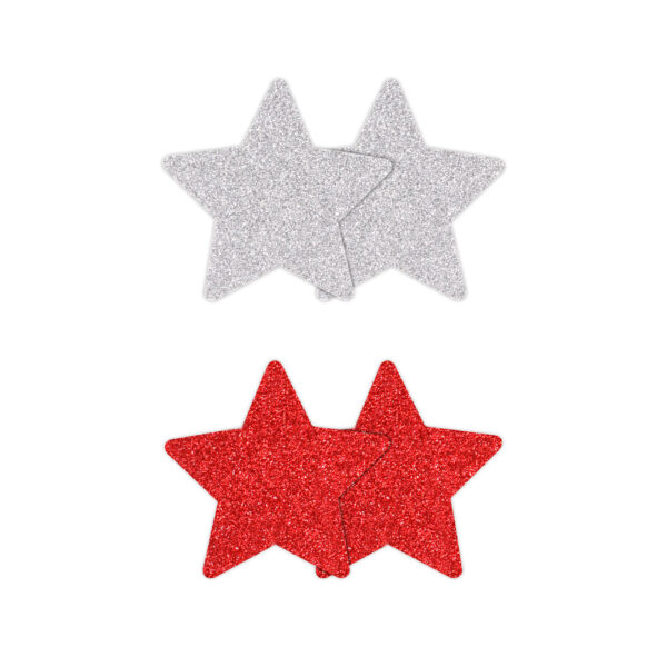 657447107818 2 Pretty Pasties Glitter Stars Red/Silver 2 Pair